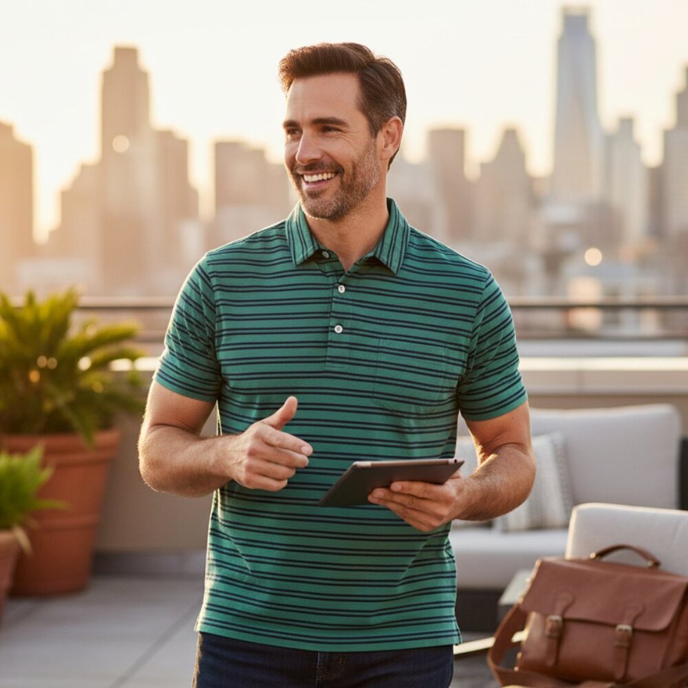 J.Crew Green Stripe Polo Men Shirt Knit Goods Size Large